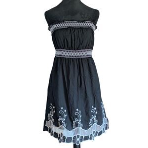 Speed Control New York Strapless Black Dress XL Embroidered Boho Festival Y2K